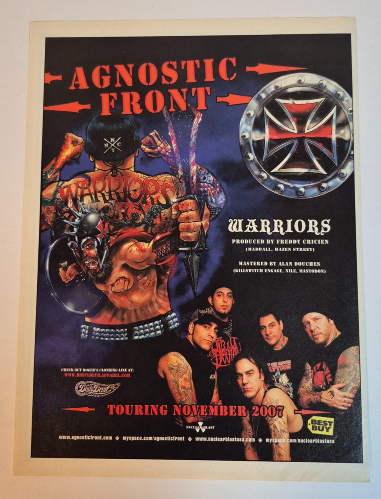 AGNOSTIC FRONT "Warriors" NYHC hardcore ~ Magazine Print/Promo Ad 2007