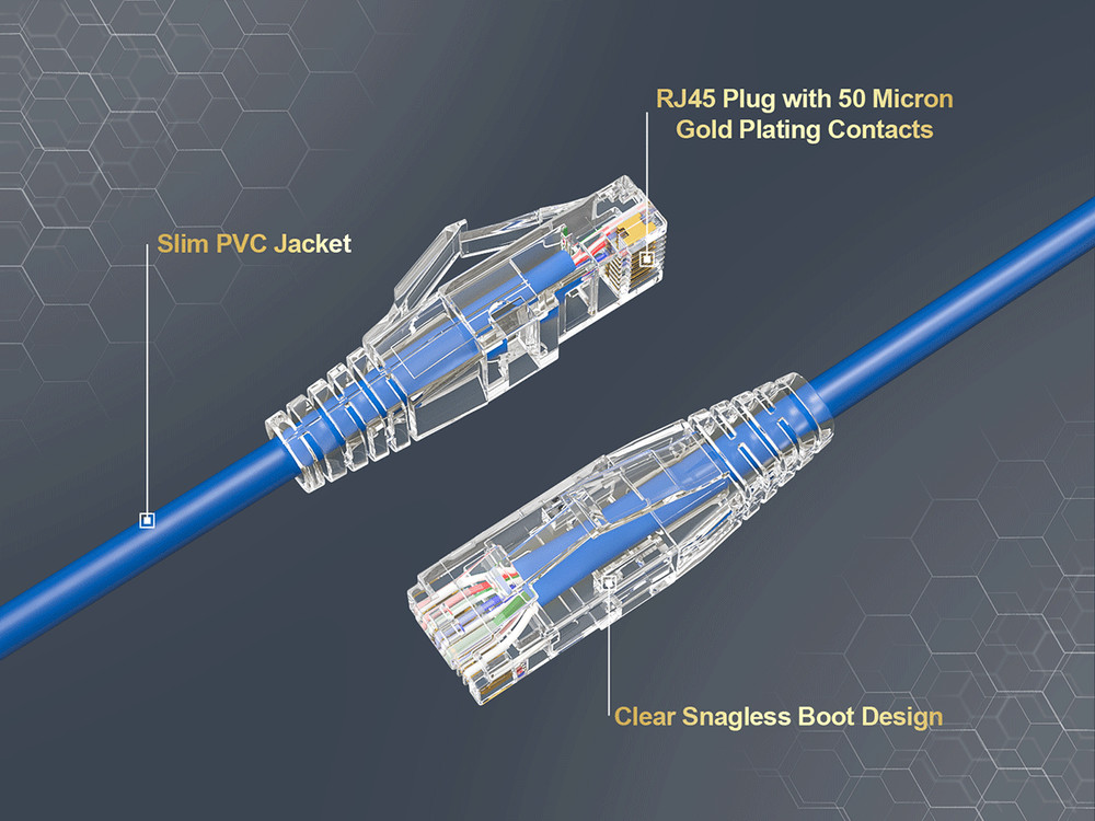 15ft Slim Cat6a 28AWG UTP Ethernet Network Patch Cable, Blue