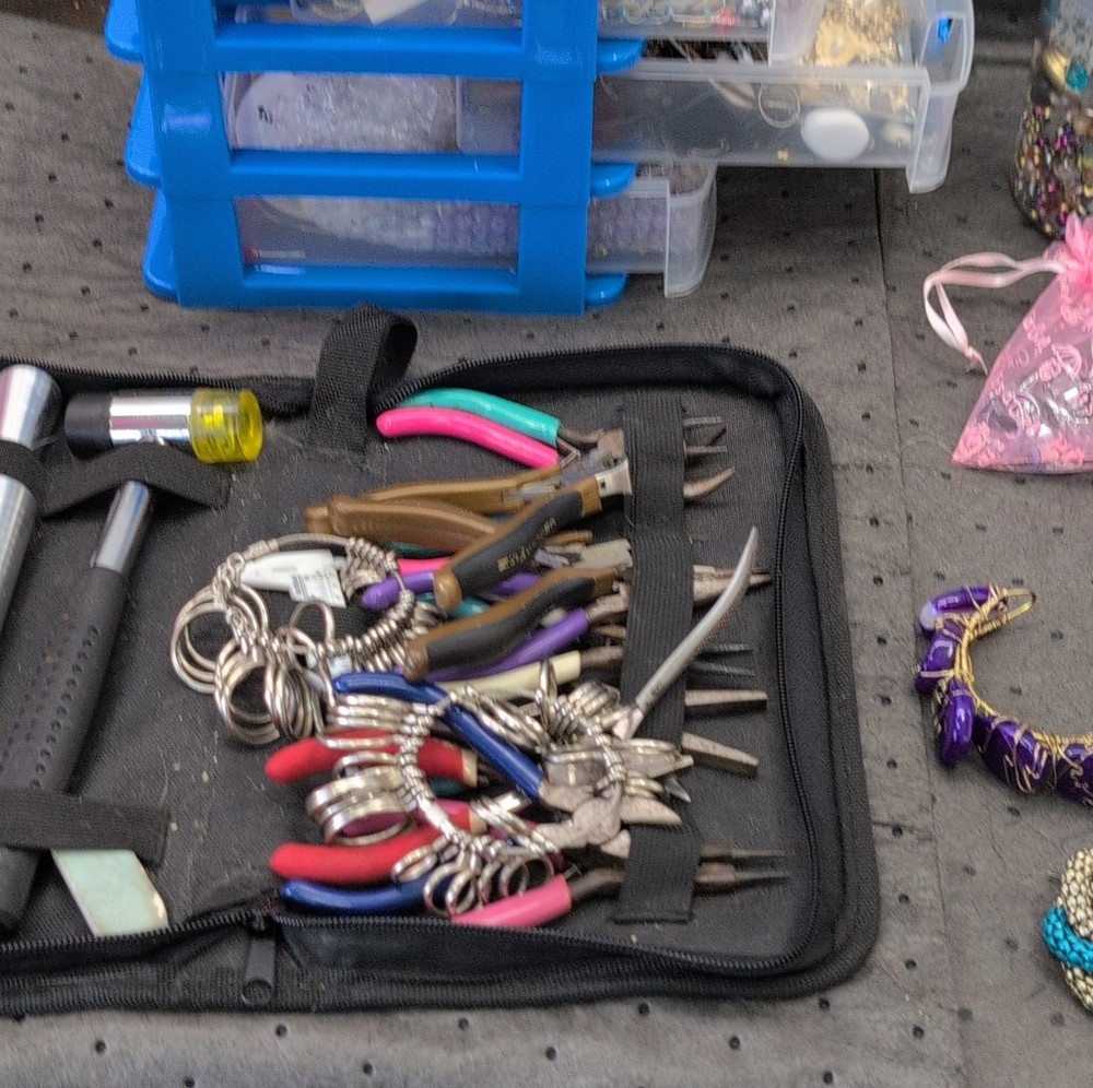 Threshold Jewelry Making Tool Set with Pliers, Hammer, Ring Sizer, Beads, Wire