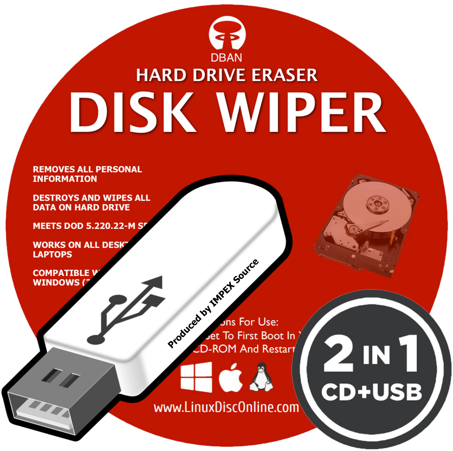Hard Drive Eraser USB & CD NEW 2023 DBAN Remove Destroy Disk Wiper 2in1 Software