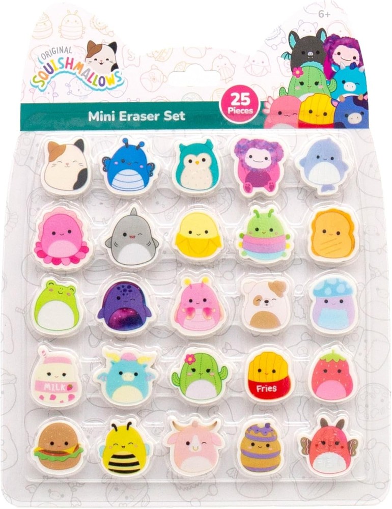 Original Squishmallows Mini Eraser Set, 25 Small Erasers, Multi