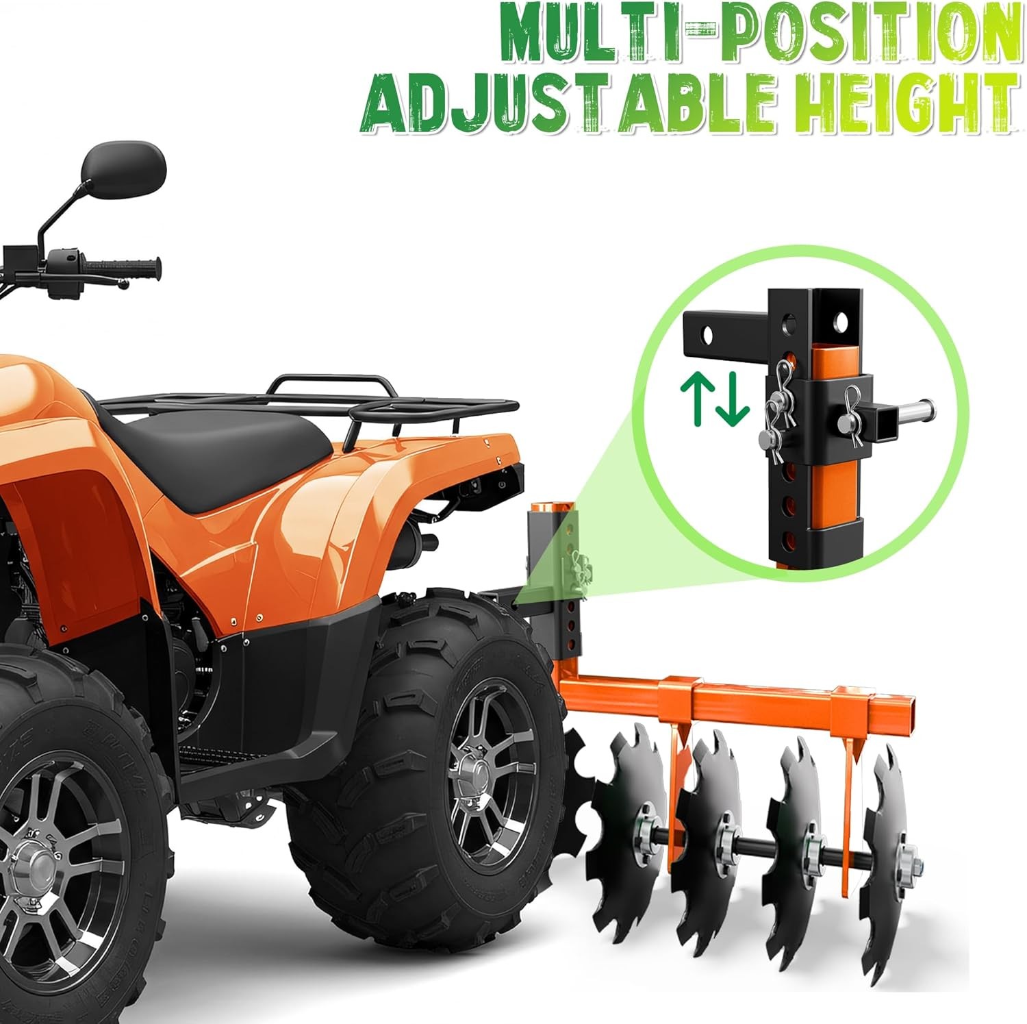 Heavy-Duty 32" Cut Width Disc Plow Harrow with 2" Receiver for ATVs/UTVs Orange