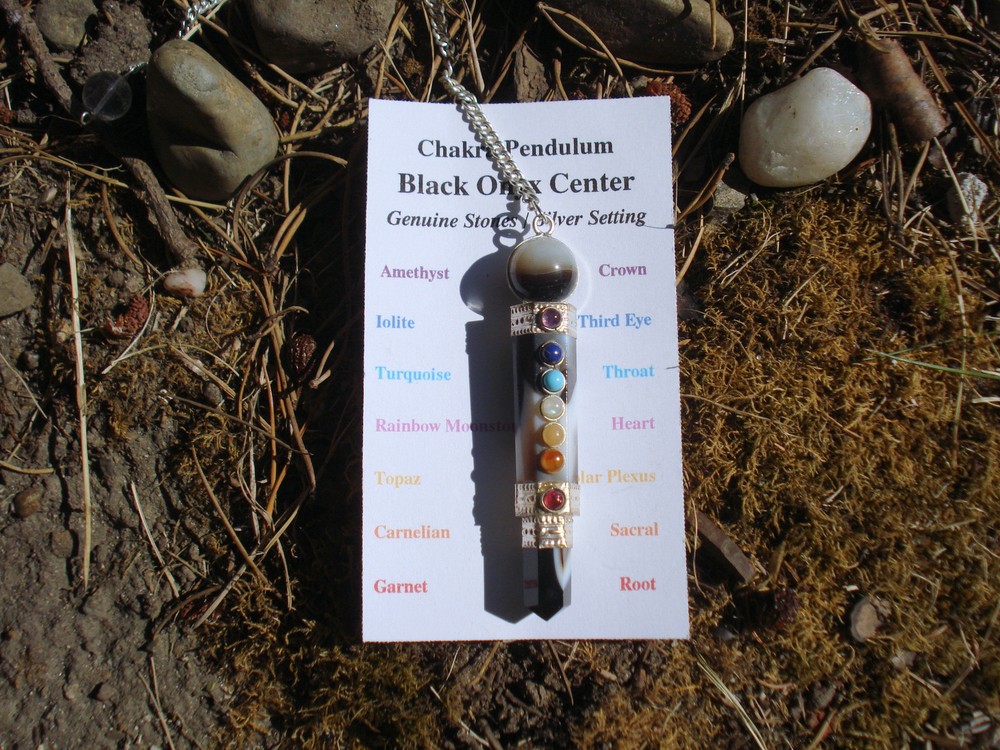 Black-White OnyxPENDULUM + 7 Chakra Genuine Gems Divination Tool User Friendly
