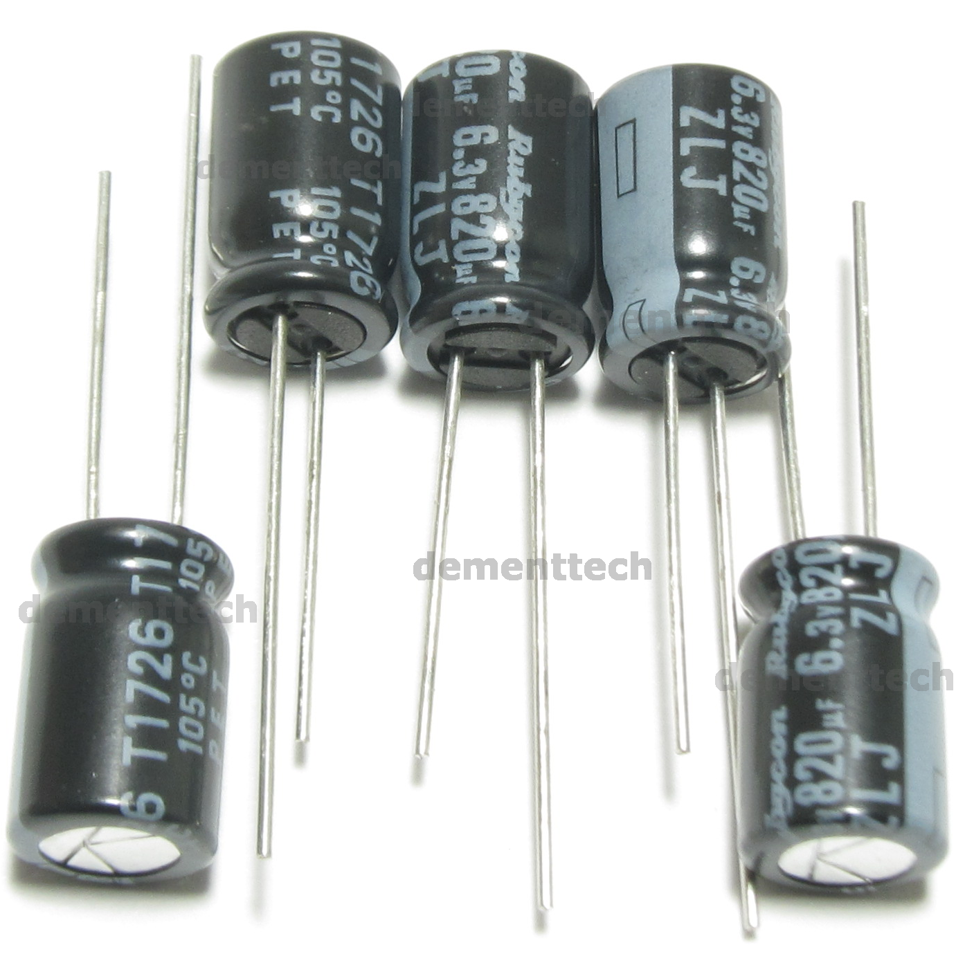 5x Rubycon ZLJ 820uF 6.3V Low-ESR Impedance 105C radial capacitors caps 8mm