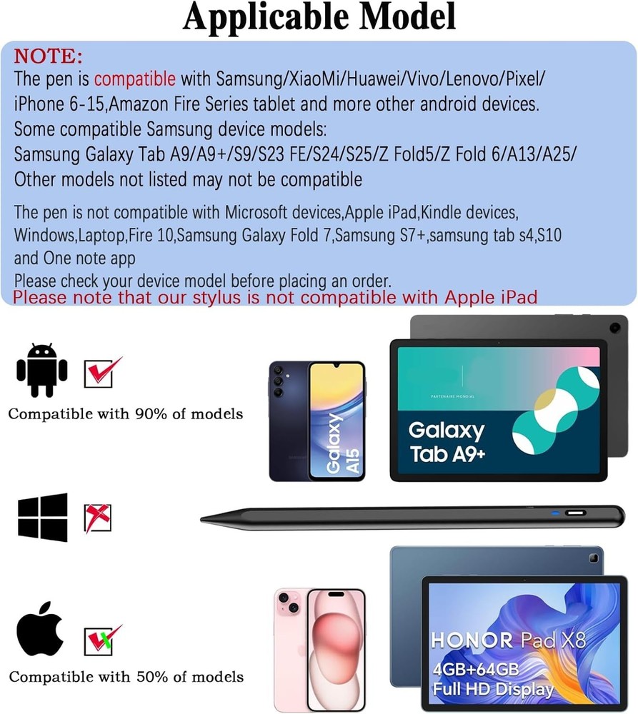 Rechargeable Active Stylus Pen for Android and iOS - Precision Touch & Long Life