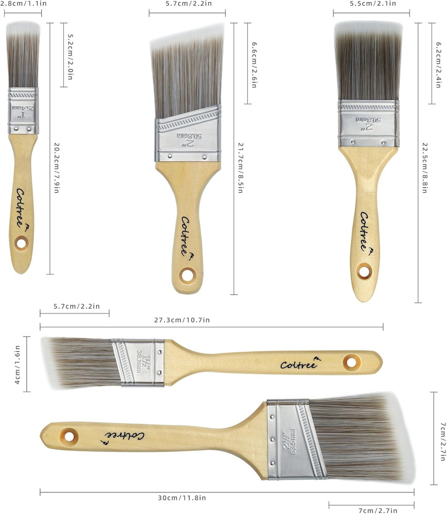 Paint Brushes Set - 5 Pcs Flat & Angle Paintbrushes for Wall & Trim, Suitable fo