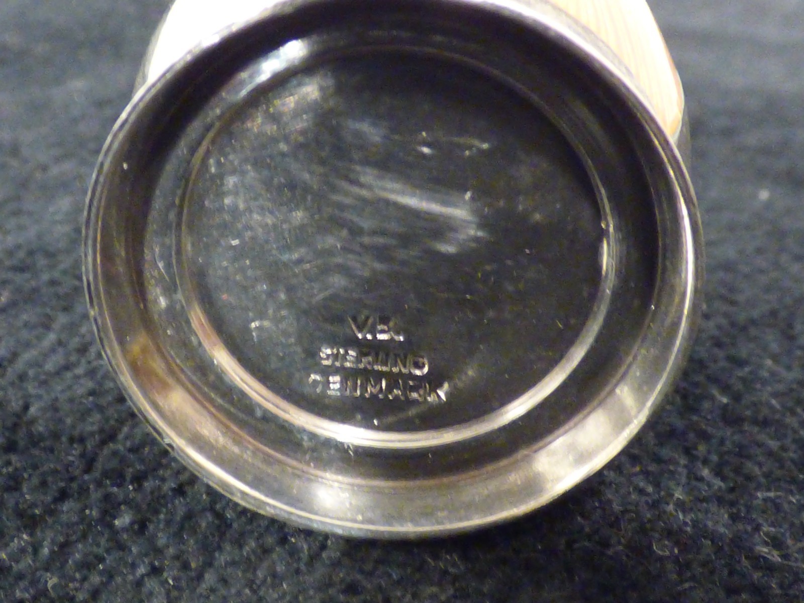 Antique Denmark Salt Cellar & Spoon & Pepper Shaker Sterling V.B. VB Pink Enamel