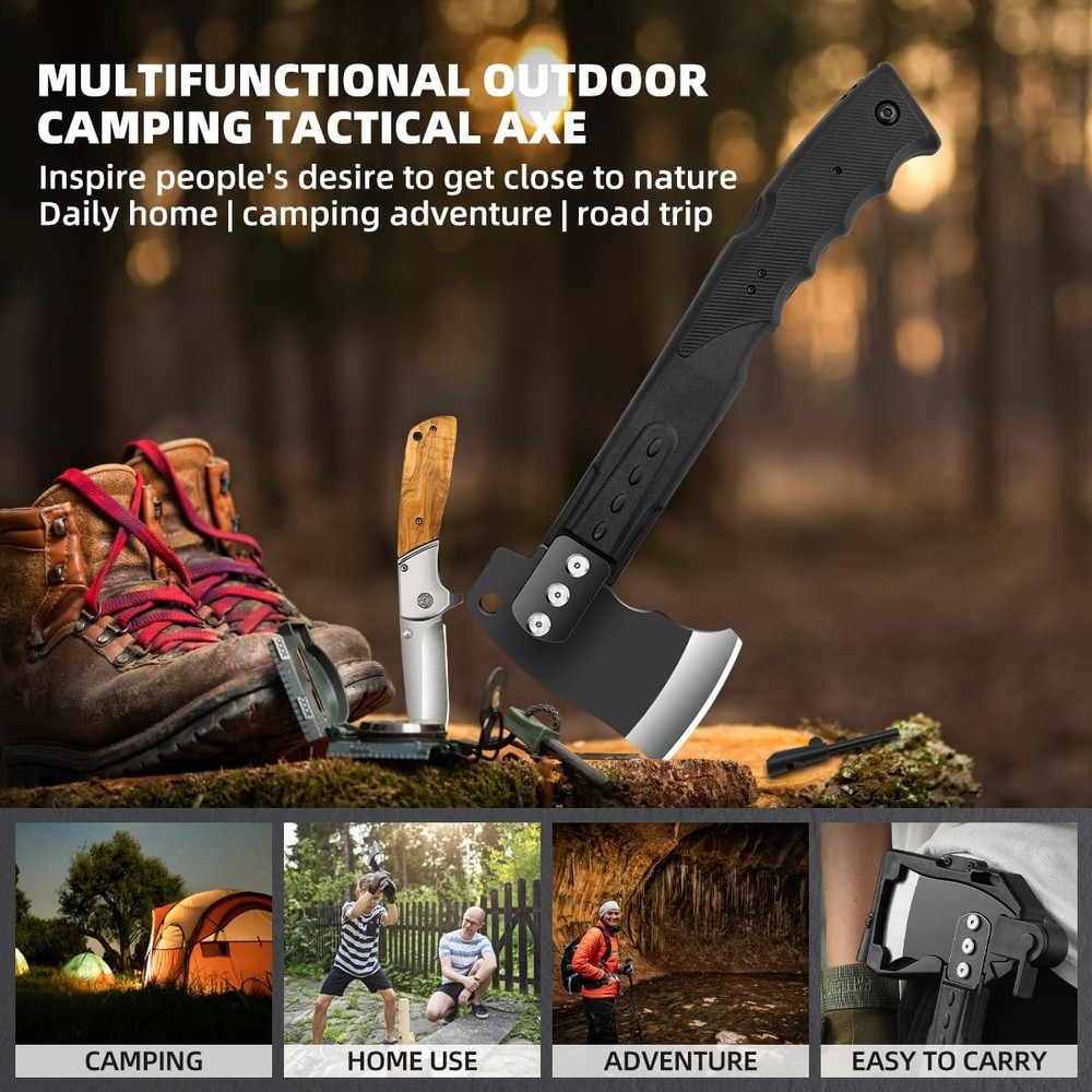 Multifunctional Hammer Head Axe Survival Tactical Tool - Folding Saw, Flintstone