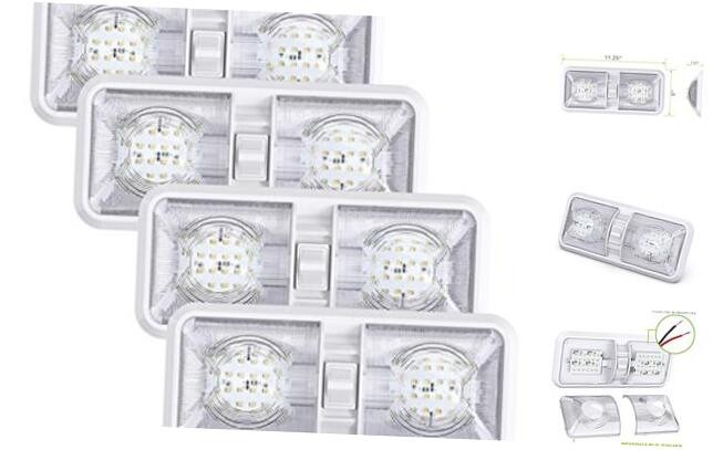 4 Pack RV LED Ceiling Double Dome Light Fixture with ON/OFF Switch Interior