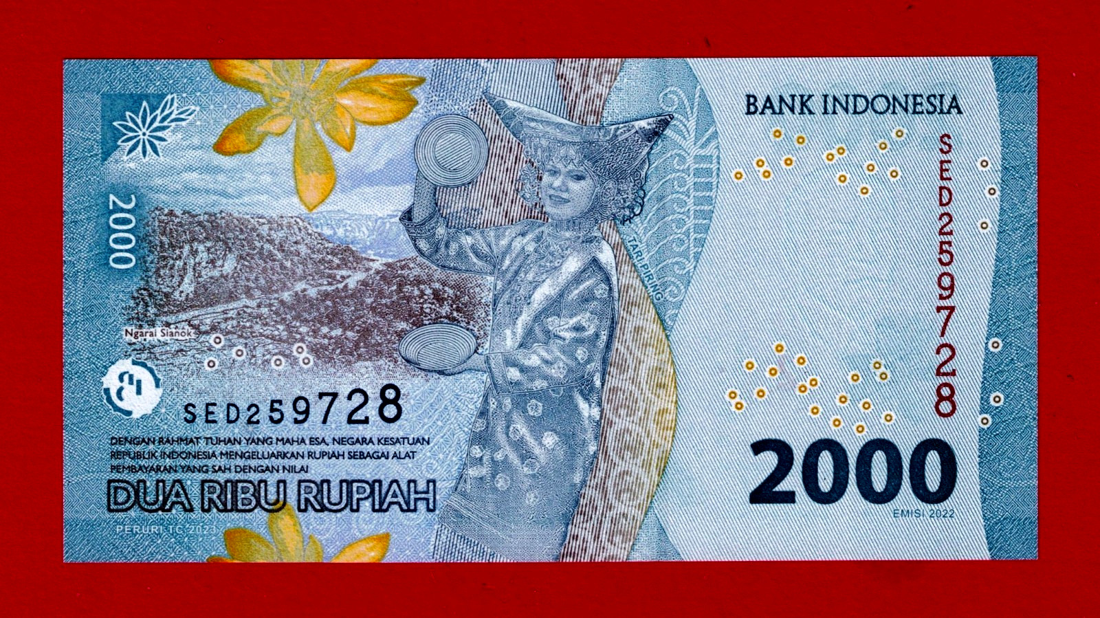 2,000 2000 RUPIAH 2023 INDONESIA UNC NOTE - Sign: Warjiyo & Indrawati - (P-163b)