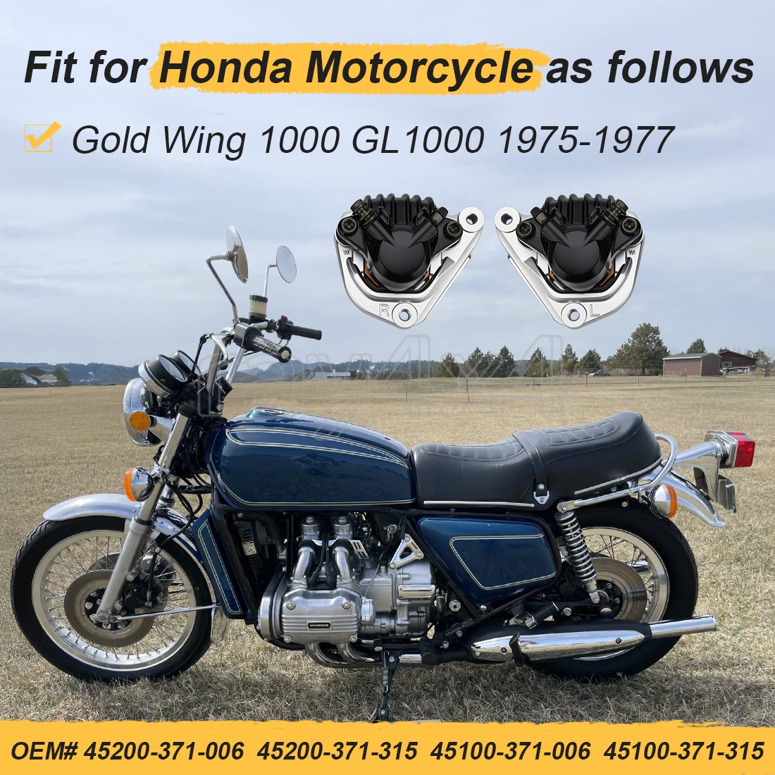 For Honda GL1000 Goldwing 1000 Front Left Right Brake Caliper & Pads 1975 - 1977