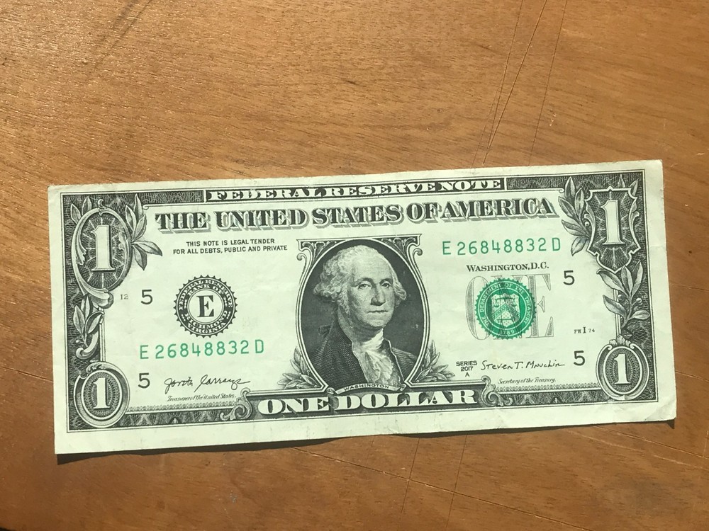 $1 Overprint Shift Misaligned Misprint Error One Dollar Bill 2017A
