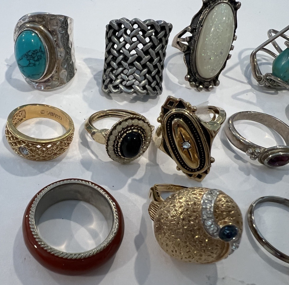 Vintage Costume Jewelry Lot Of 24 Mixed Rings w/ Gemstones Sterling Turquoise