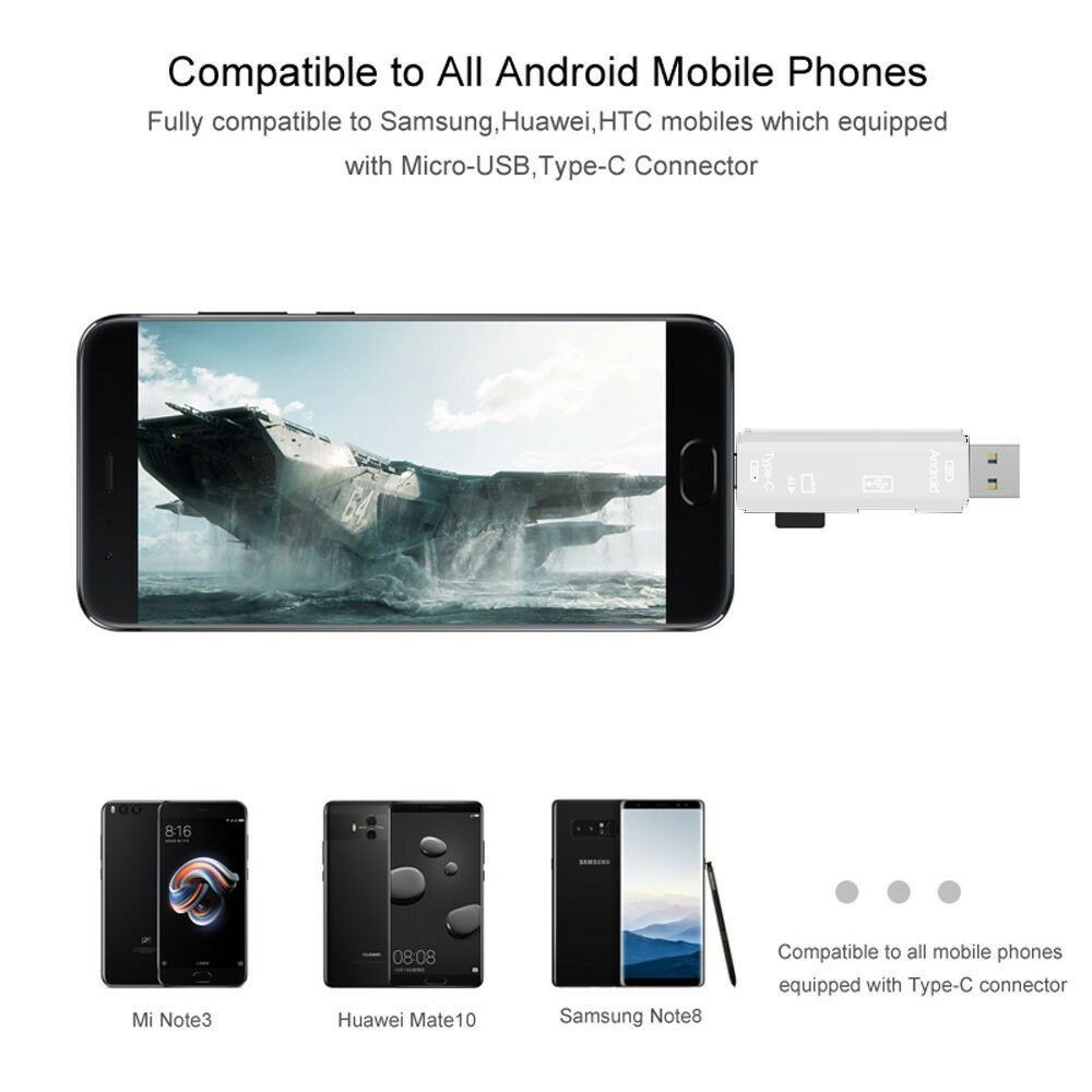 5 in 1 USB/USB Type C / 3.1 Micro-USB External Micro SD Card Reader OTG Adapter.
