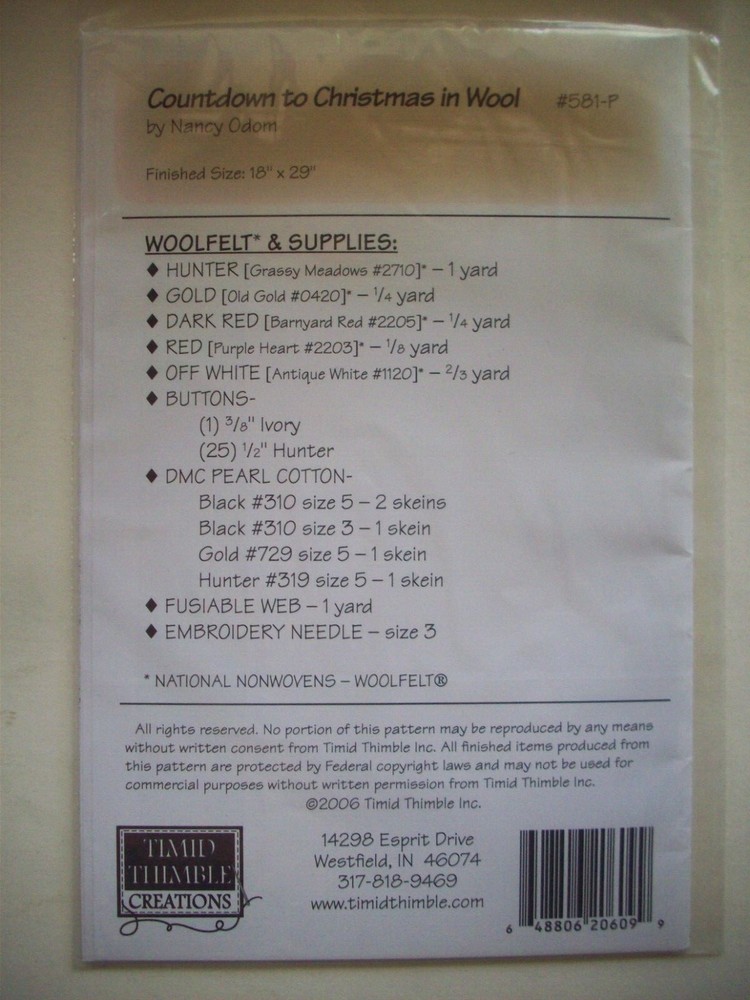 Countdown to Christmas in wool embroidery wall quilt pattern