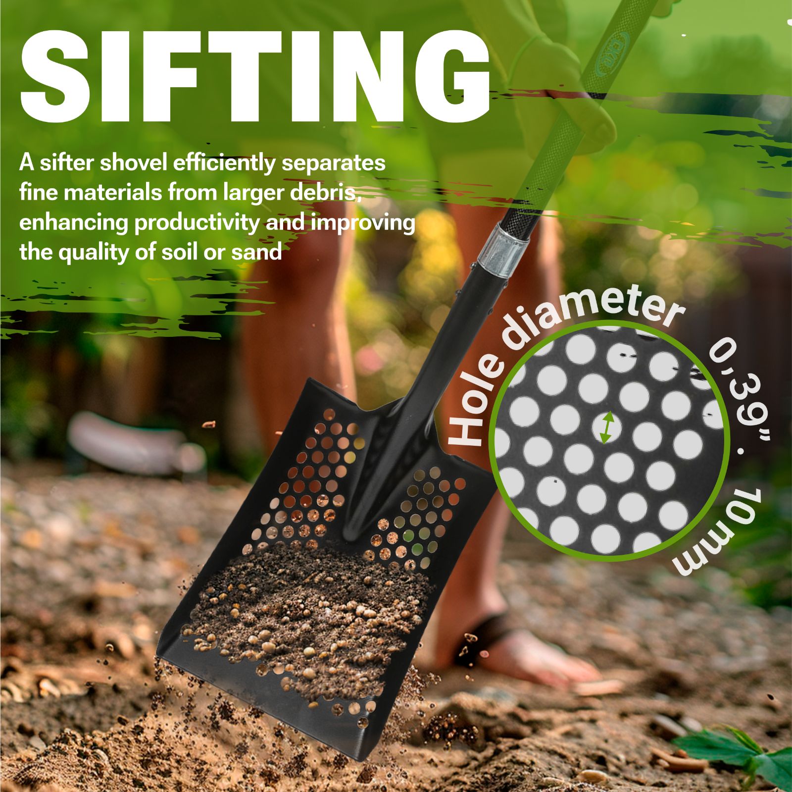 CKG Carbon Sand Sifter Shovel for Beach and Chicken Poop Scooper, Black