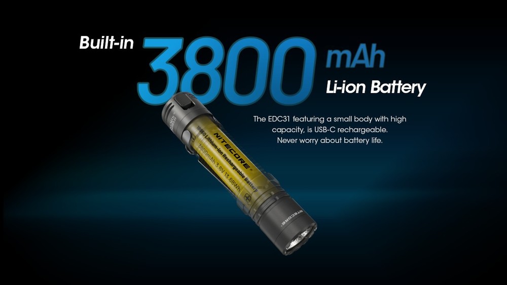 Nitecore EDC31 Flashlight 3500LM USB-C Recharge Compact EDC Torch Tactical Light