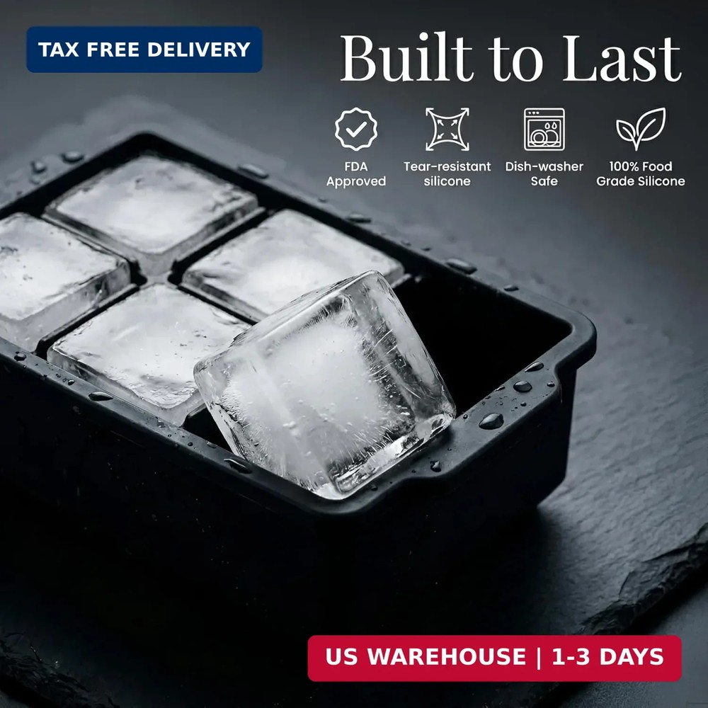 KitchFort Large Silicone Ice Cube Tray (2-Pack), Easy Release 2" Big Ice Cubes -