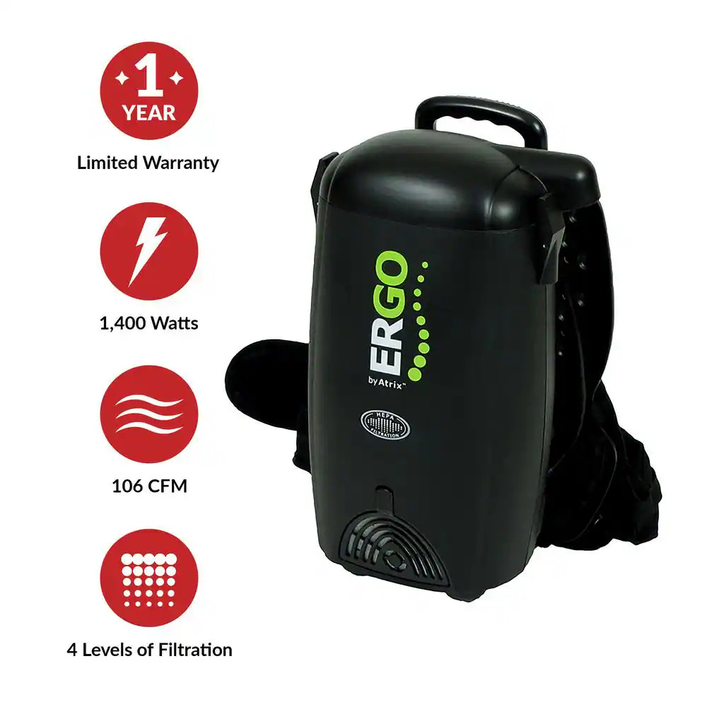 Commercial 8Qt Ergo Backpack Vacuum & Blower Multisurface Accessory Bundle