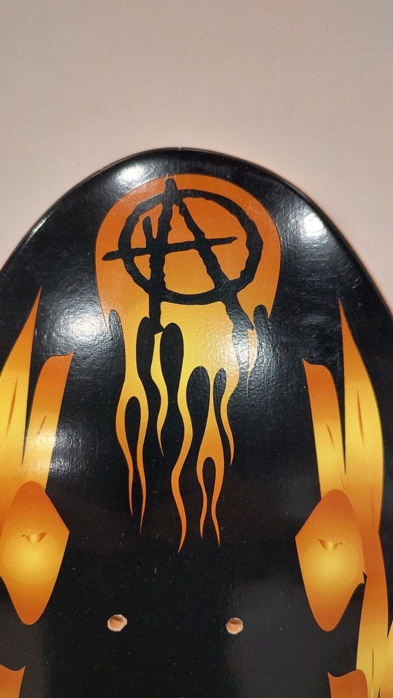 David Hackett Black leather racing signed skateboard