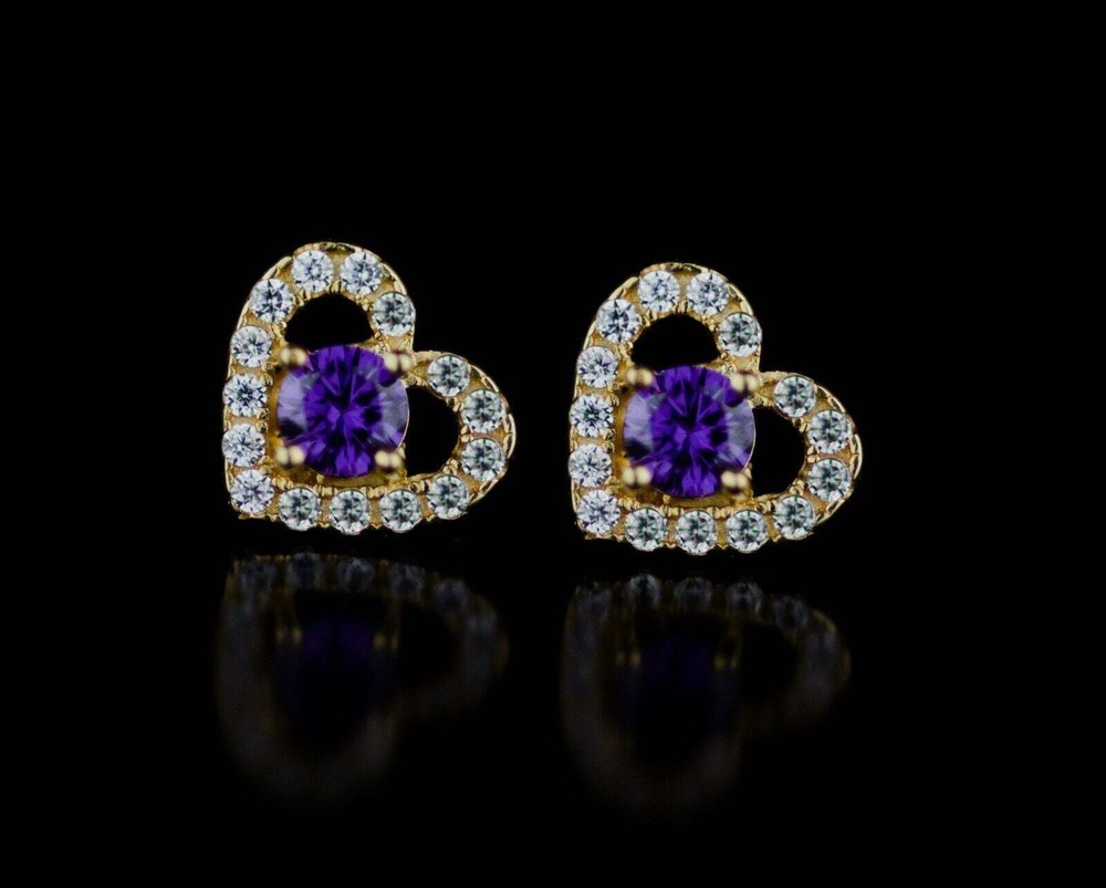 14k Solid Yellow and White Gold Heart Stud Earrings