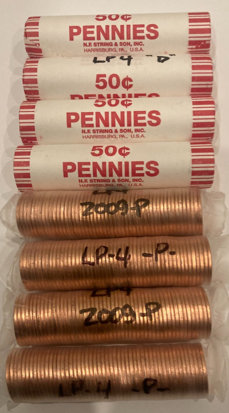 2009 4P & 4D OBW Lincoln Cent Presidency Rolls LP4 - Total 8 Rolls