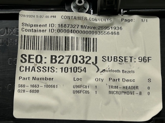 KENWORTH S60-1663-100661 TRIM-HEADER BEZEL, LT GRAY