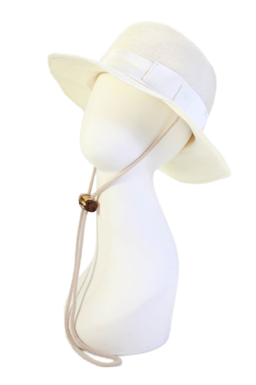 Gucci Womens GG Grosgrain Strap Woven Fedora Hat White Size Small