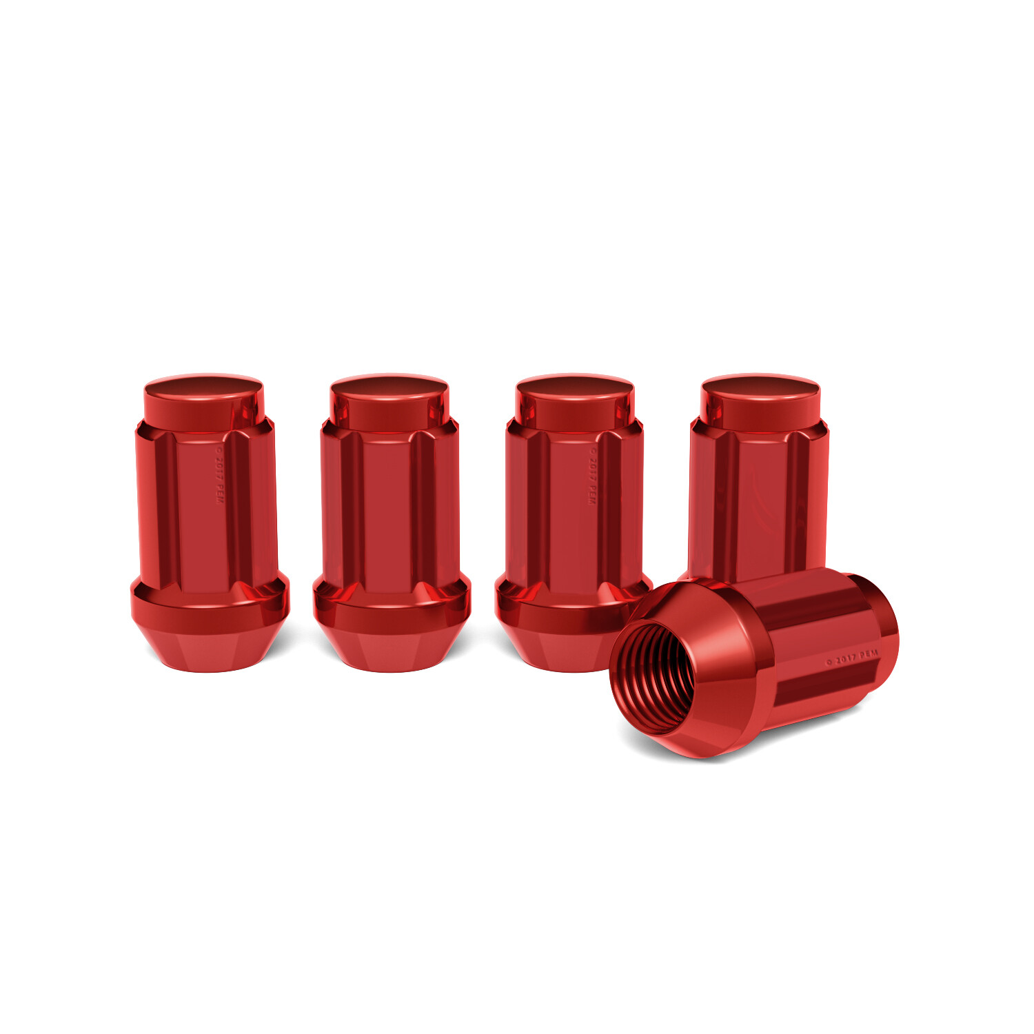 20pc 12x1.5 Lug Nuts with Key | Cone Seat | Long Closed End | Red Steel Spline