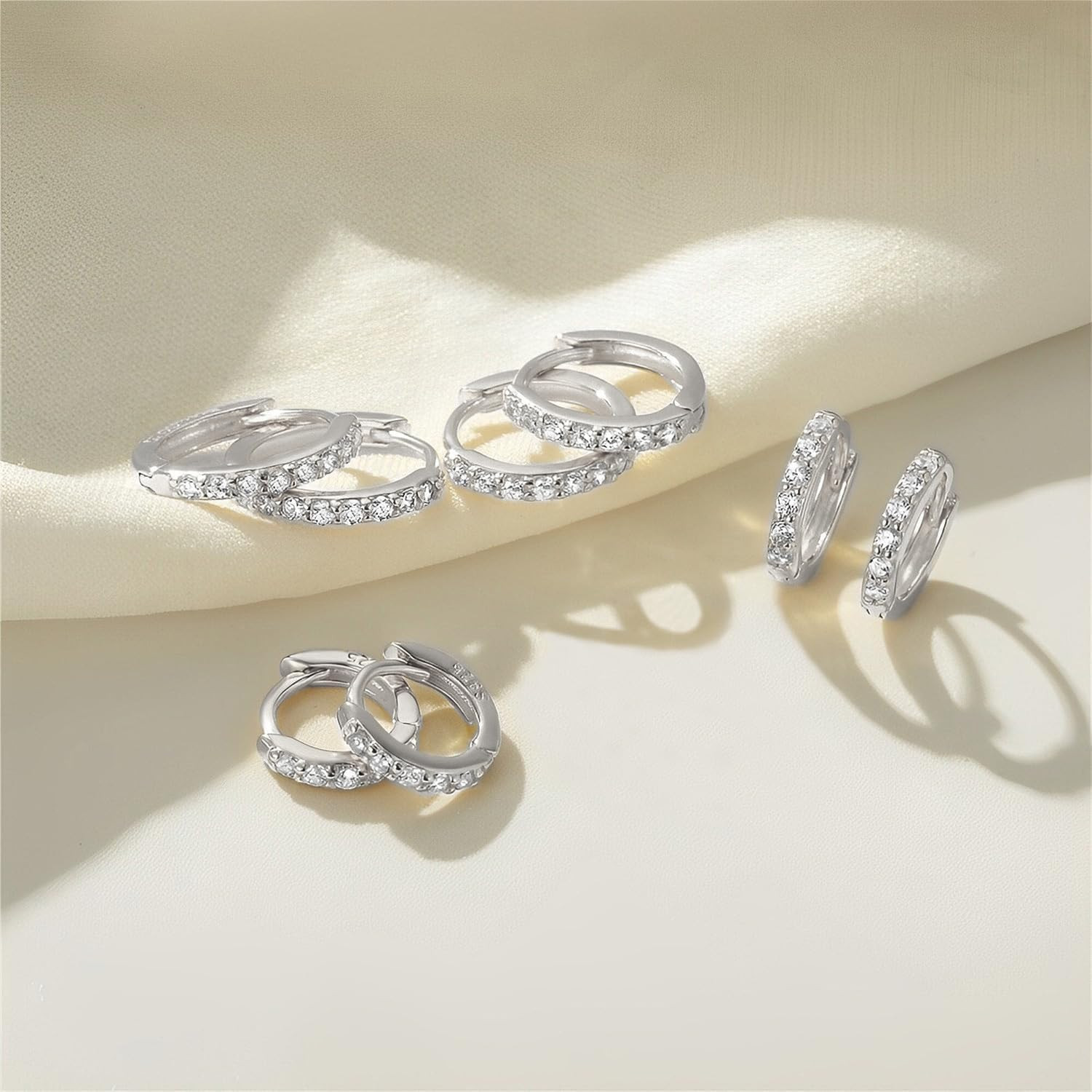 4 Pairs Small Silver Hoop Earrings Set for Women, Sterling Silver Tiny Lightweig