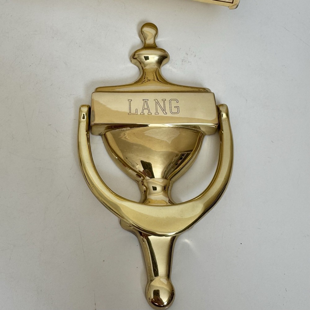 Solid Brass Door Knocker 6" Monogram Last Name LANG Made Spain Vintage Engraved