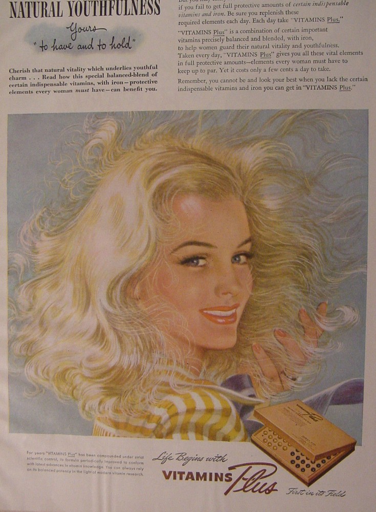 1944 Esquire Original Advertisement WWII Era VITAMINS Plus BACARDI Rum