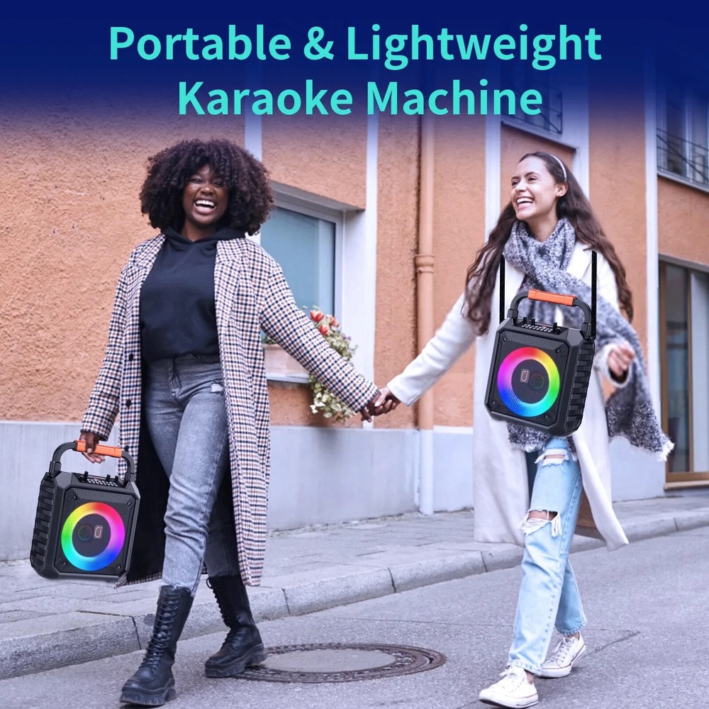 Karaoke Machine w/2 Wireless Microphone-Portable Bluetooth Speaker