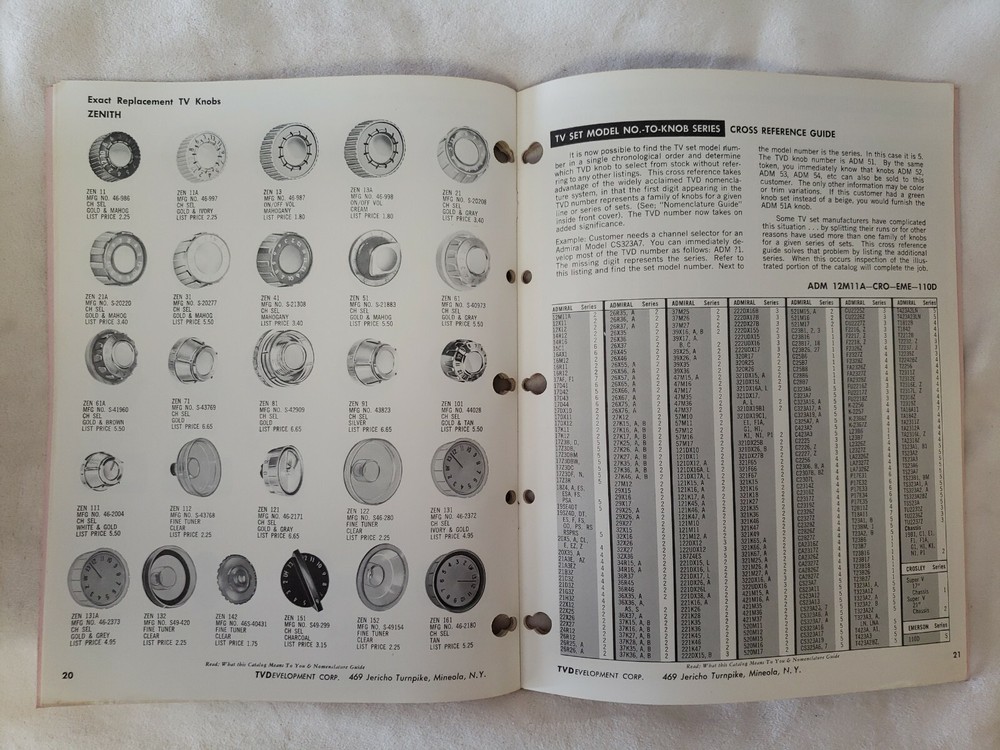 TVD Exact Replacement TV Knob Catalog 1961