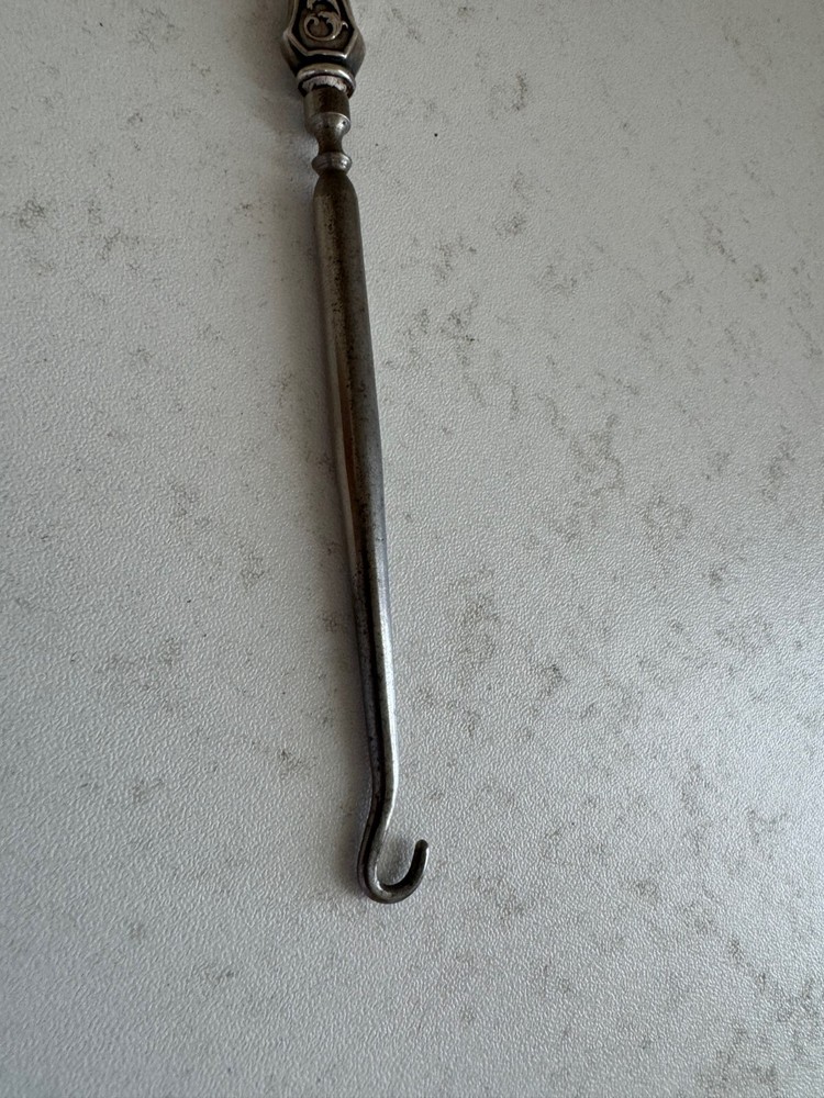 Antique Webster Sterling Silver Handle Button Hook Floral & Scrolling Decoration