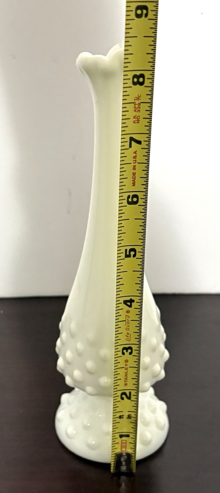 Vintage Fenton Milk Glass Hobnail Bud Swung Vase Approx 8.5” Tall Fluted