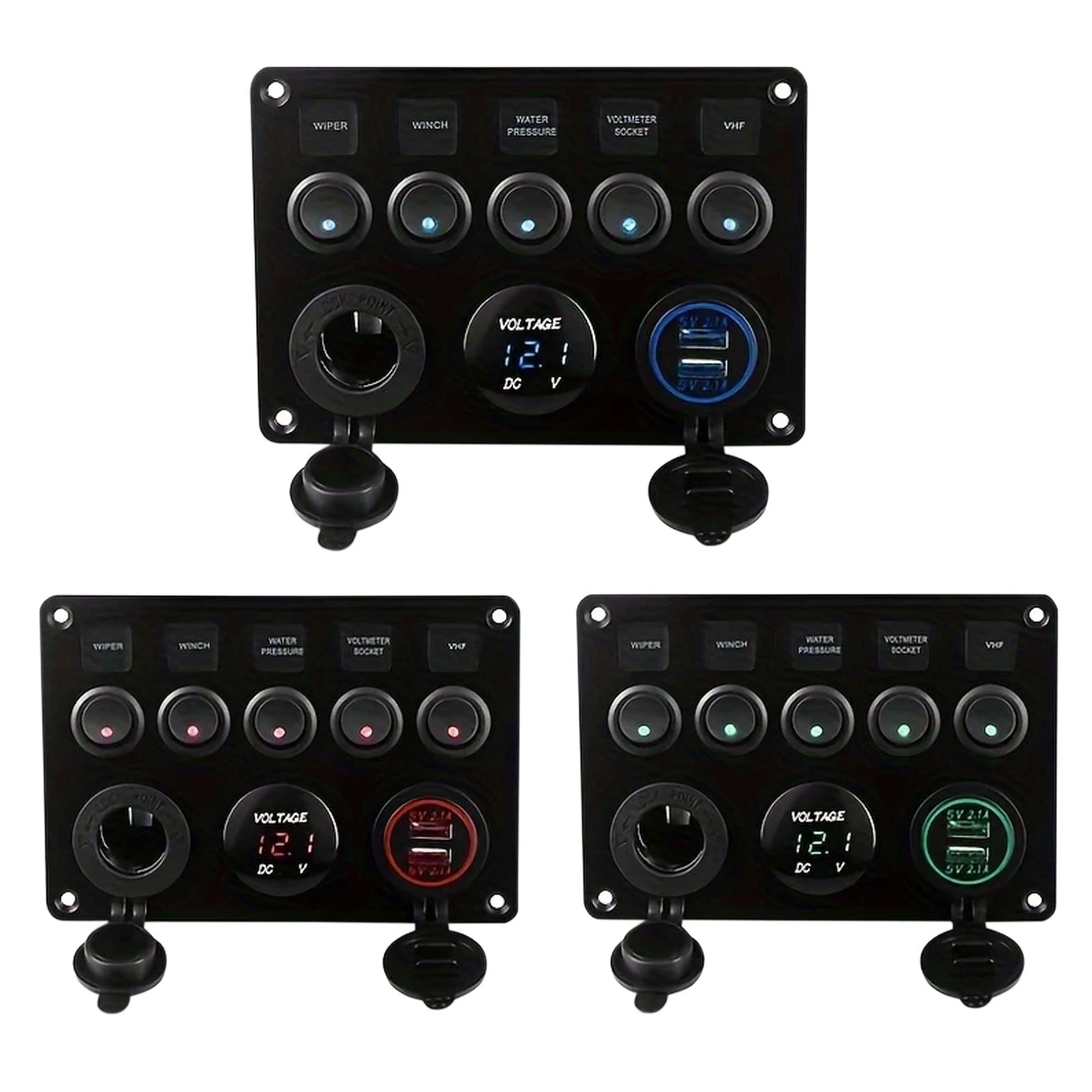 5-Switch 12V Electrical Panel - Voltmeter, Dual USB for RV, Truck & Boat