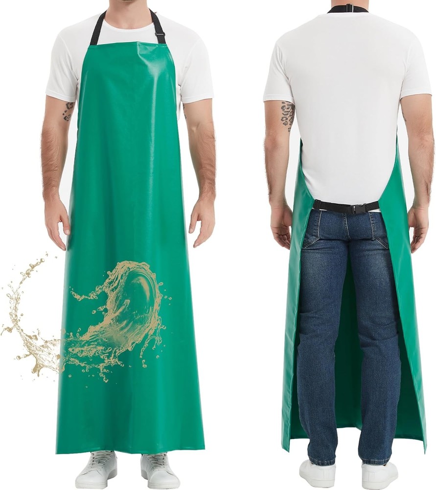 Thicker Rubber Apron, Extra Long Adjustable Heavy Duty Green