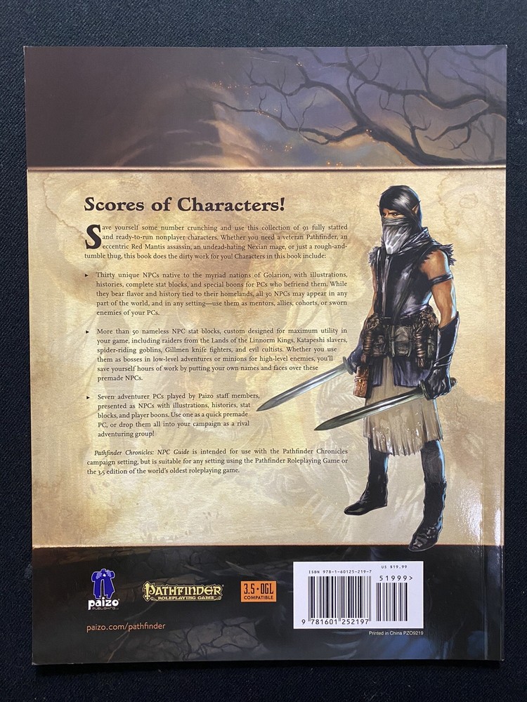 Pathfinder Chronicles NPC Guide Book Unused