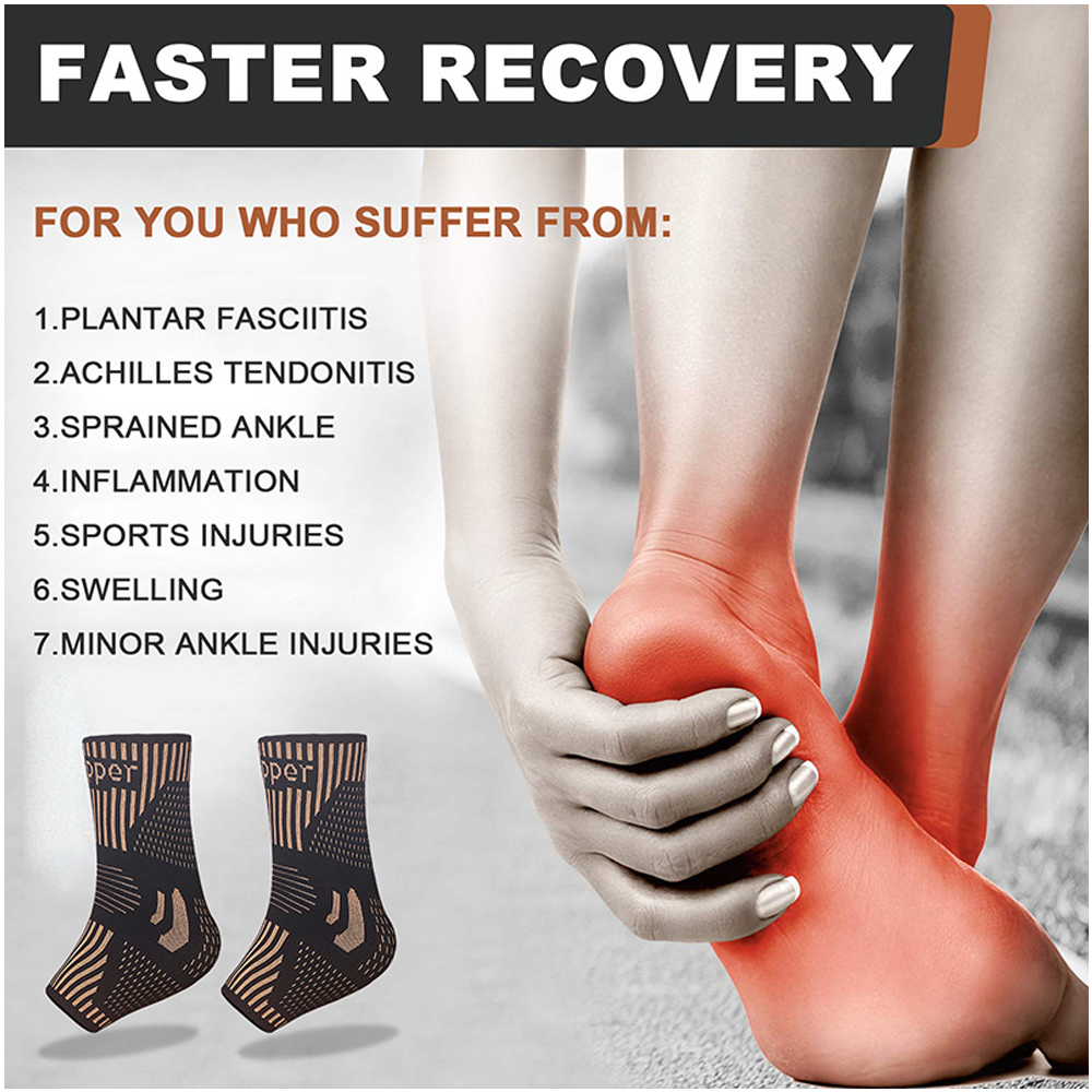 Copper Ankle Support Brace Stabilizer Compression Sleeve Socks Foot Pain Relief