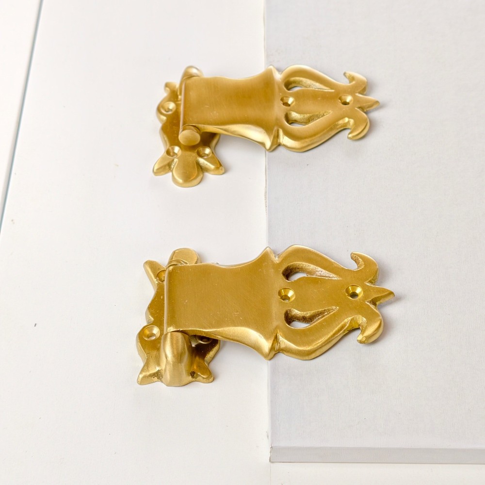 2 offset 3/8"  ICE BOX hinges vintage aged style solid cast Brass heavy  4" inch