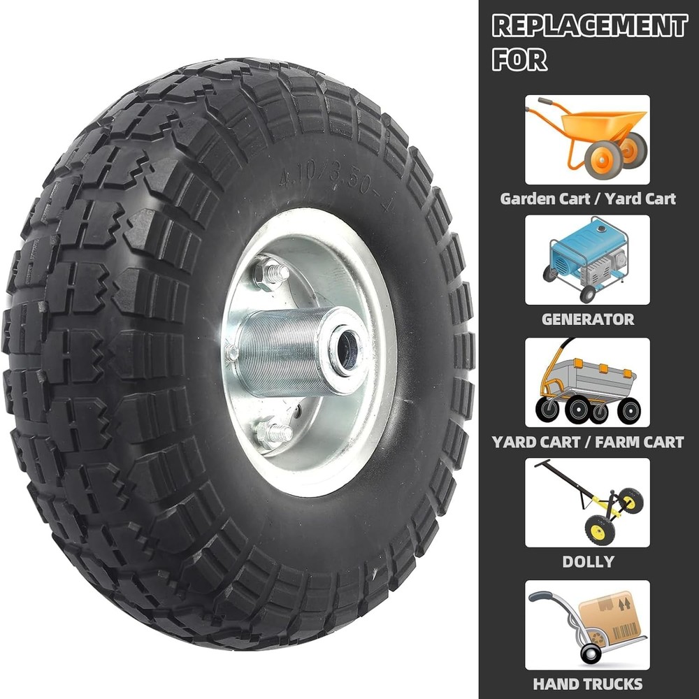 AR-PRO (4-Pack) 10-Inch Solid Rubber Tire Wheels - Replacement 4.10/3.50-4" Flat