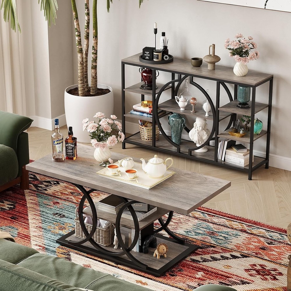47" Industrial Console Tables Entryway Rustic Sofa Table Behind Couch 4 Tier