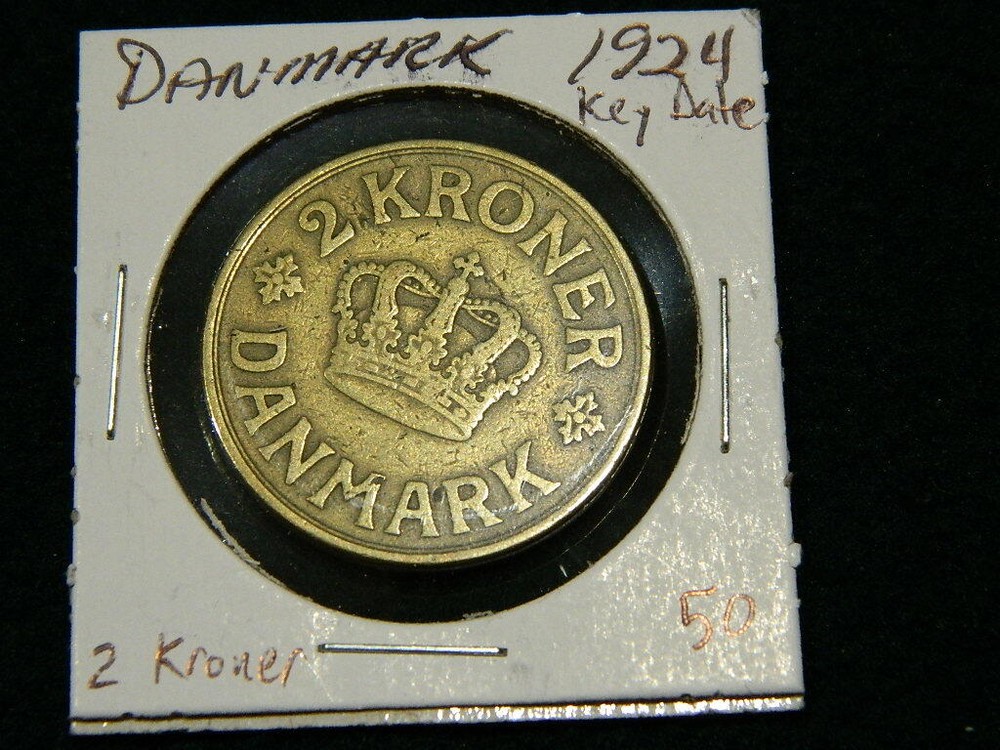 1924 DENMARK 2 KRONER ~KEY DATE~