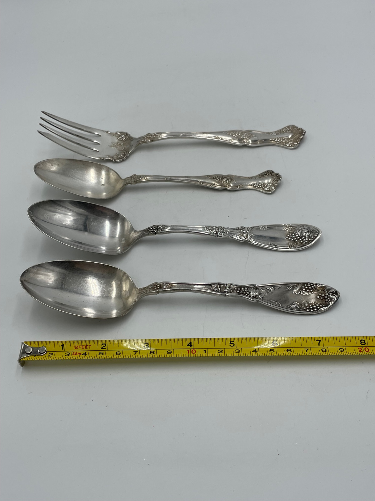 4 Piece Rogers Silverplate Mixed Grape Pattern 3 Serving Spoons 1 Meat Fork