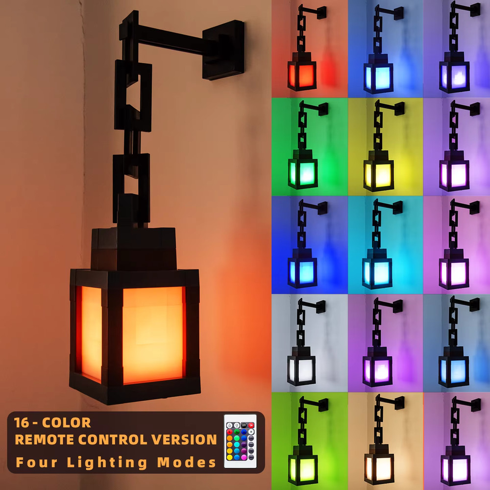 Minecraft LED lantern Remote Control 16 Color Changing Rechargeable Battery