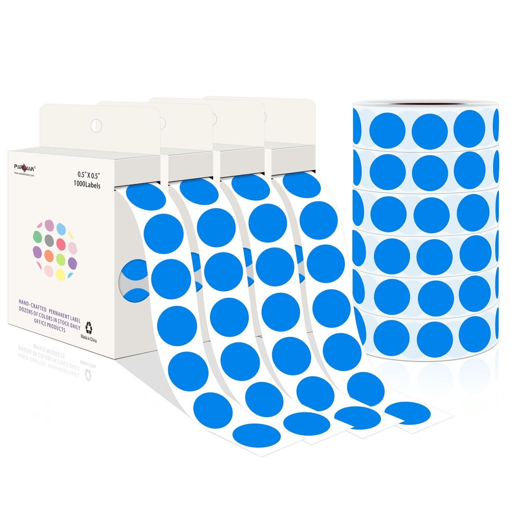 PARLAIM 10000PCS 1/2 Inch Round Color-Code Dot 10 Rolls-10000 Pack, Blue