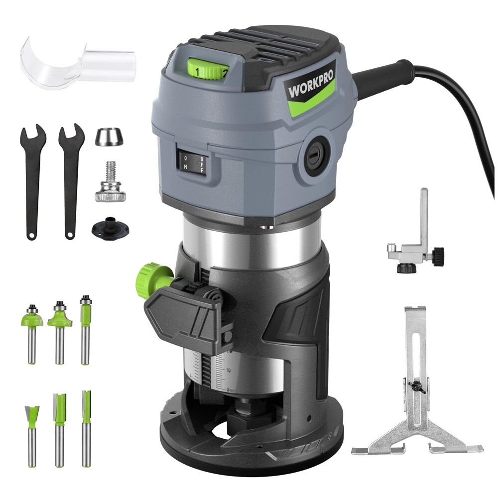 WORKPRO Compact Router Kit 6.5Amp Corded Router Tool 6 Variable Speeds 30000 RPM