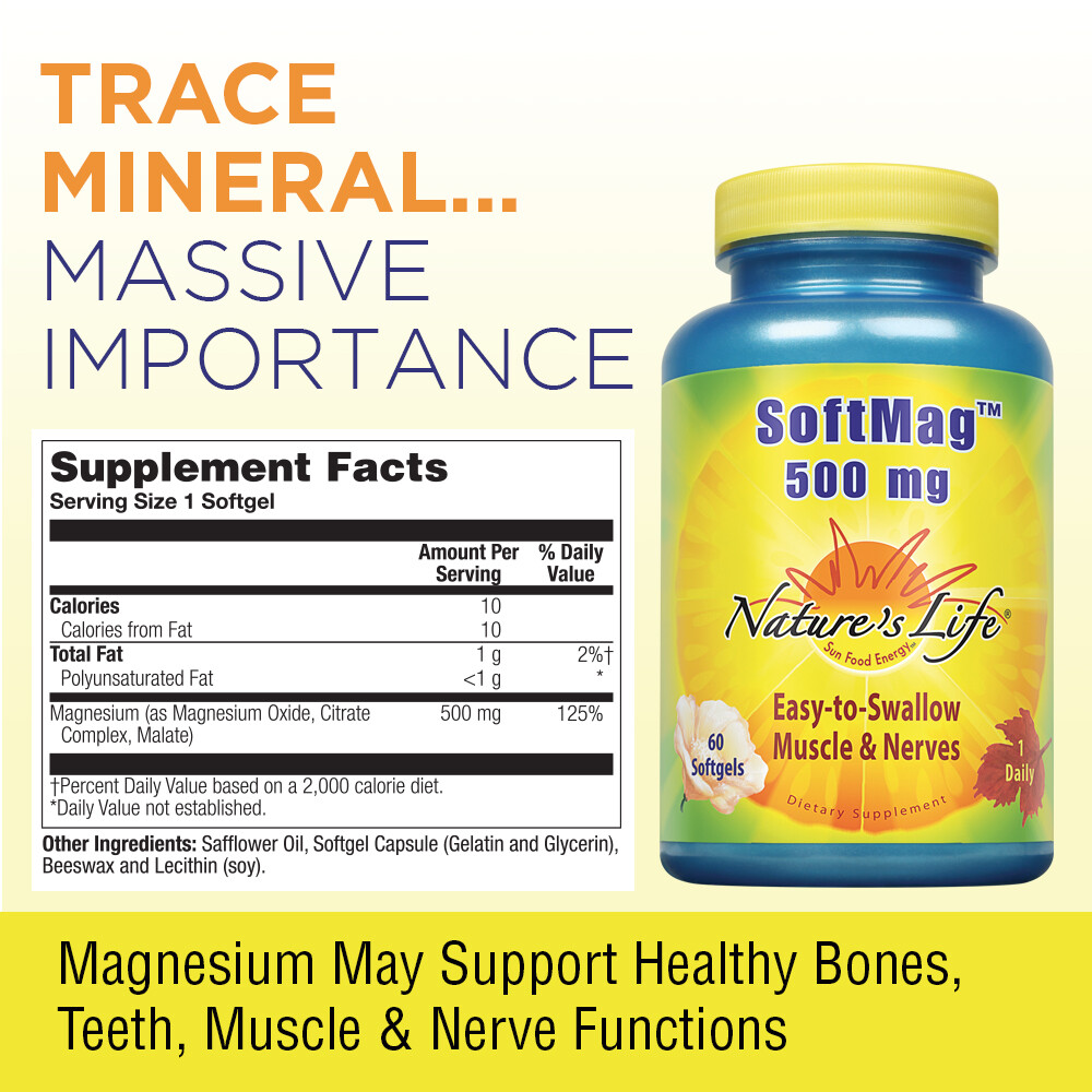 Nature’s Life SoftMag 500mg | Magnesium Complex | 60 Softgels