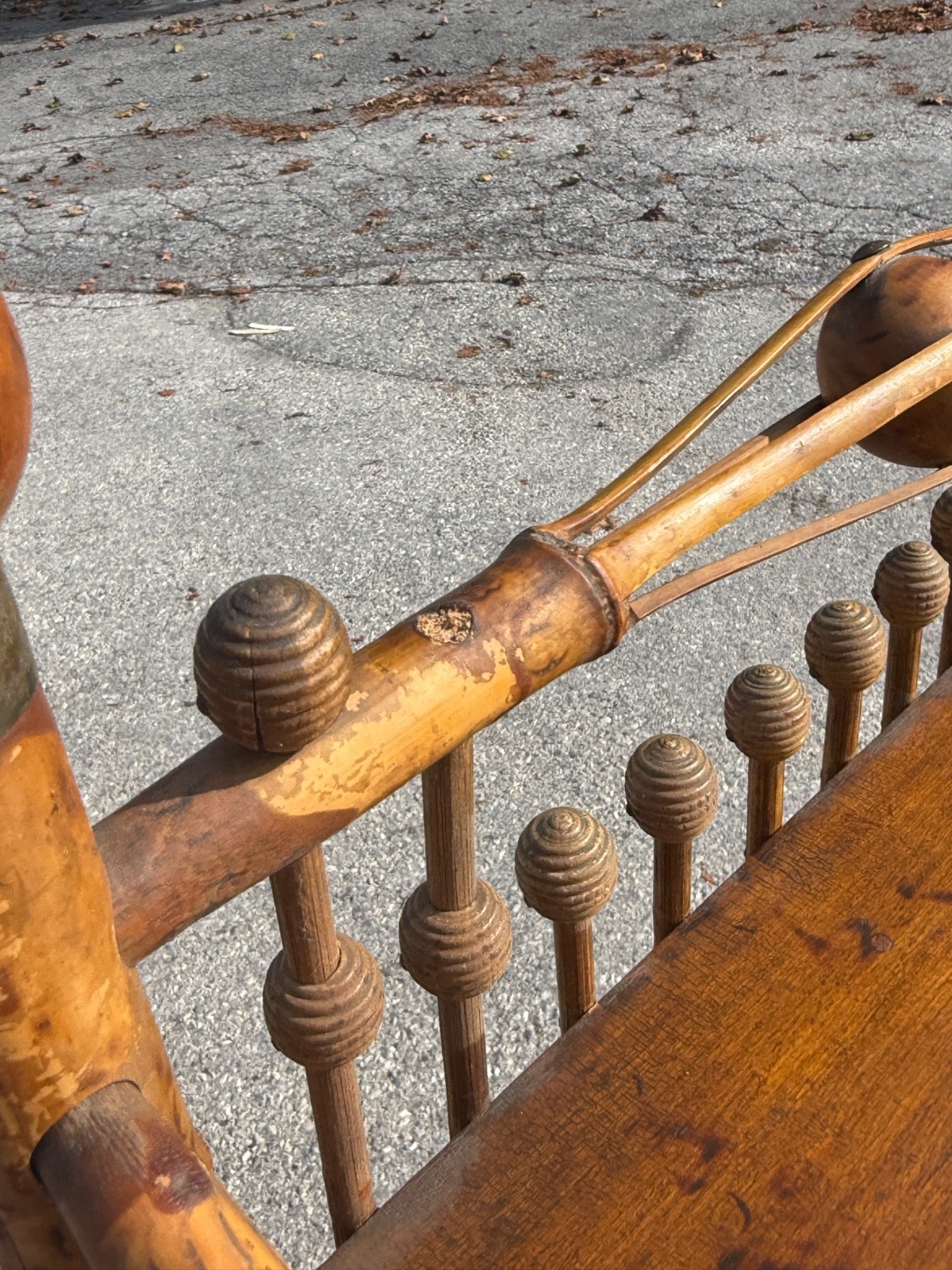 antique victorian stick and ball eastlake bamboo bookshelf magazine rack 1890